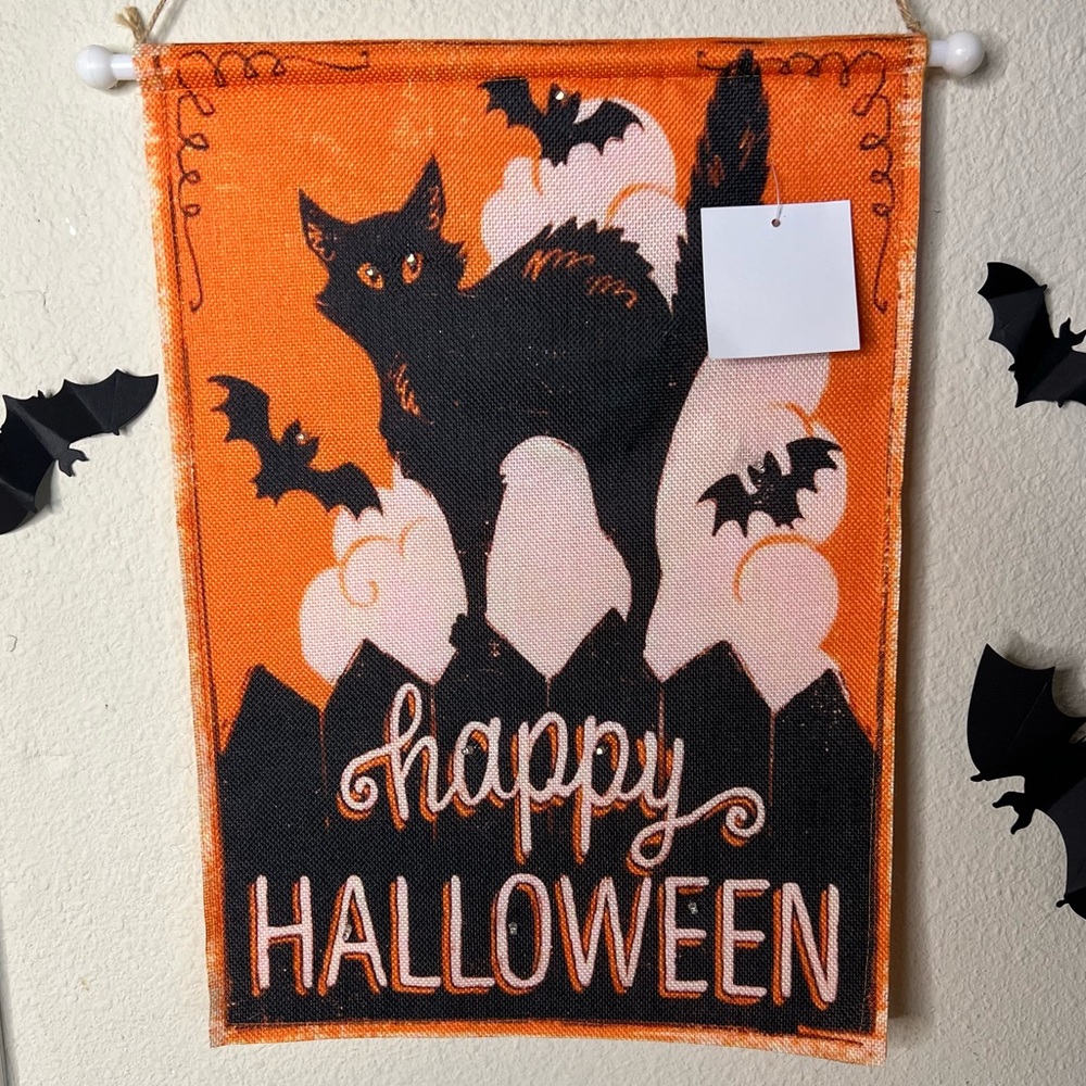 Vintage Inspired Black Cat Light Up Felt Hanging Decor Flag Pendant